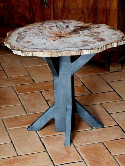 Table basse - bois fossile et fer, Antiek en Kunst, Curiosa en Brocante