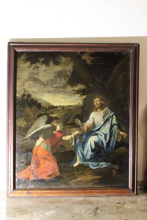 Franse school (XVII) - Cristo e lAngelo, Antiek en Kunst, Kunst | Schilderijen | Klassiek