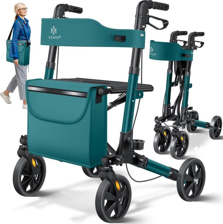 Lichtgewicht Rollator - Dubbel Opvouwbaar - Groen - KESSER, Doe-het-zelf en Bouw, Gereedschap | Overige machines, Verzenden