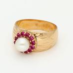 Ring - 18 karaat Geel goud - Parel/ Robijn, Nieuw