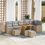 vidaXL 9-delige tuinbankset met kussens in beige, poly, Tuin en Terras, Verzenden, Nieuw