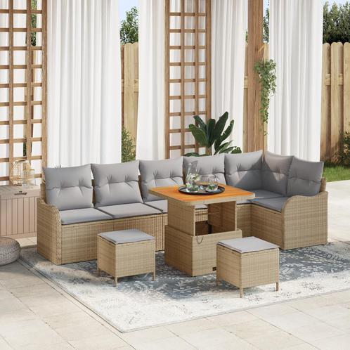 vidaXL 9-delige tuinbankset met kussens in beige, poly, Tuin en Terras, Tuinsets en Loungesets, Nieuw, Verzenden