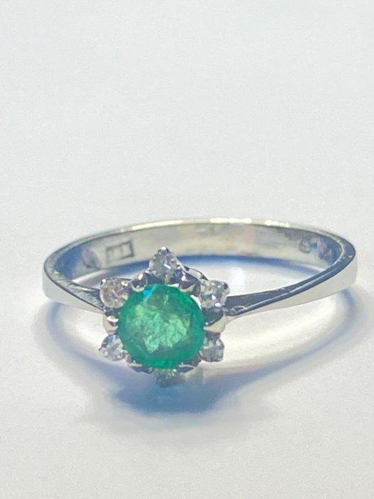 Zonder Minimumprijs - Ring - 18 karaat Witgoud Smaragd -, Handtassen en Accessoires, Ringen