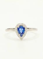 Zonder minimumprijs - Ring - 14 karaat Witgoud Saffier -