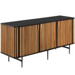 tectake Dressoir Lineo, lamellenlook, 3 kastvakken - zwart/b, Huis en Inrichting, Verzenden, Nieuw