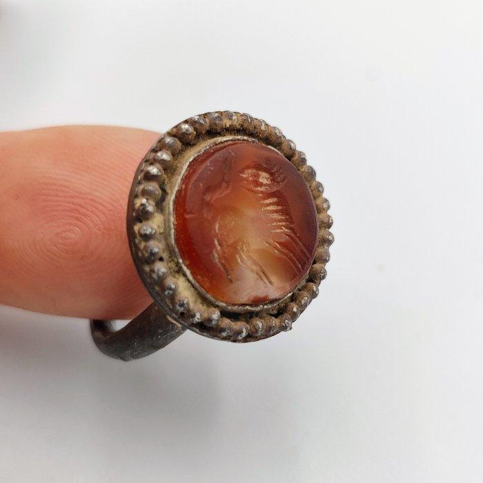 Silk Road, Centraal-Azië Zilver en Agaat Ring met, Antiquités & Art, Antiquités | Autres Antiquités