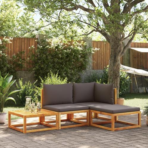 vidaXL 4-delige Loungeset met kussens massief acaciahout, Tuin en Terras, Tuinsets en Loungesets, Loungeset, Nieuw, Verzenden