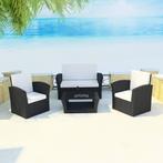vidaXL 4-delige Loungeset met kussens poly rattan zwart, Verzenden, Nieuw, Loungeset