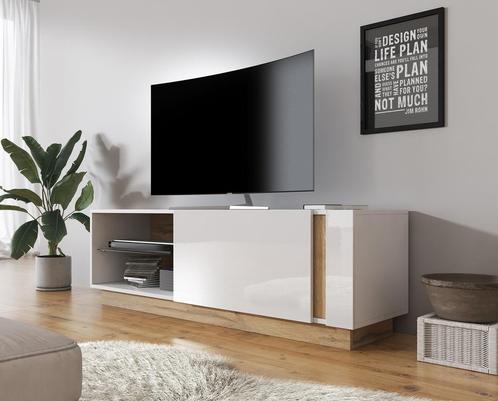 TV-Meubel Ashley - Wit - Eiken - 138 cm - tv kast, Maison & Meubles, Armoires | Mobilier de télévision, Envoi