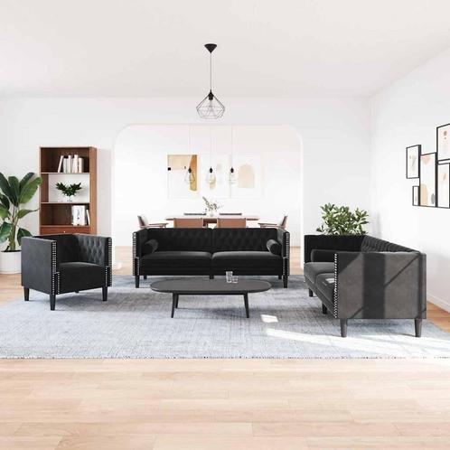 vidaXL Bankstel 3 pcs Zwart Fluweel, Huis en Inrichting, Zetels | Zetels, Nieuw, Verzenden