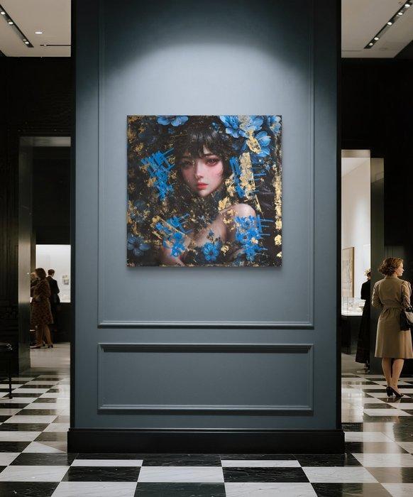 Nicole Lubbers - Born from a Blue Blossom XL, Antiek en Kunst, Kunst | Schilderijen | Modern