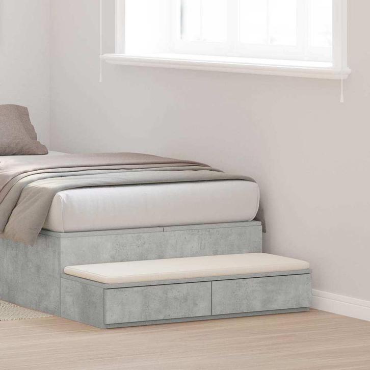 vidaXL Bedlades met lade Beton Grijs 100 x 36,5 x 16,5 cm, Huis en Inrichting, Slaapkamer | Nachtkastjes, Nieuw, Verzenden