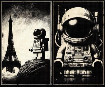 Æ (XX-XXI) - 2 x mixed media artworks - Lego Space - Signed,, Kinderen en Baby's, Speelgoed | Duplo en Lego, Nieuw