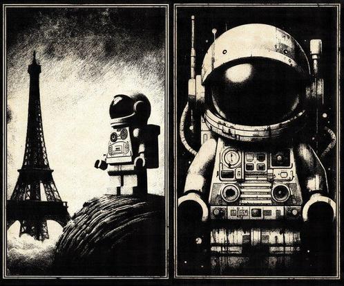 Æ (XX-XXI) - 2 x mixed media artworks - Lego Space - Signed,, Kinderen en Baby's, Speelgoed | Duplo en Lego