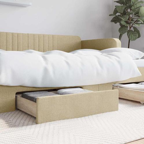 vidaXL Bedlades 2 st bewerkt hout en stof crèmekleurig, Huis en Inrichting, Slaapkamer | Bedden, Nieuw, Verzenden