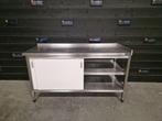 Werktafel | 2 schuifdeuren | RVS met trespa | wit | 164 cm, Gebruikt
