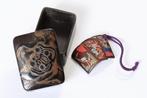 Miniature Okina Noh Mask Maki-e Box with Hanafuda Ornament -
