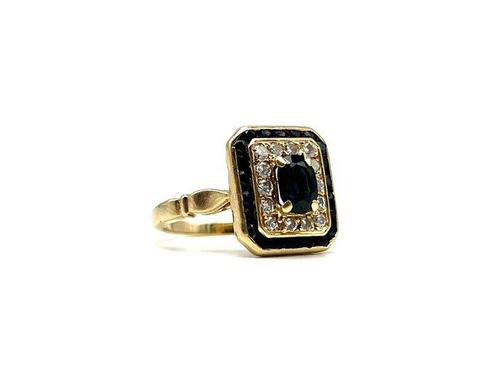 Ring - 18 karaat Geel goud -  0.90ct. tw. Saffier - Diamant, Handtassen en Accessoires, Ringen