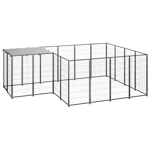 vidaXL Hondenkennel 6,05 m² staal zwart, Dieren en Toebehoren, Hondenbenches, Nieuw, Verzenden