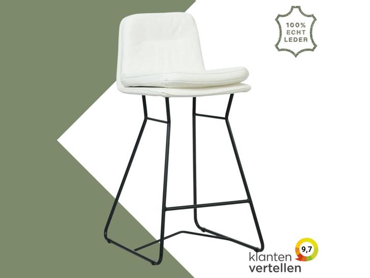 Leren barkruk Candy laag - Toledo Bianco (gebroken wit), Huis en Inrichting, Barkrukken, Nieuw, 1 kruk, Leer, 60 tot 90 cm, Ophalen of Verzenden