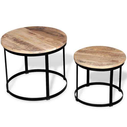 vidaXL 2-delige Salontafelset rond 40/50 cm ruw mangohout, Huis en Inrichting, Tafels | Salontafels, Nieuw, Verzenden