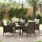 vidaXL 5-delige tuinset met kussens bruin poly rattan, Verzenden, Nieuw, Tuinset