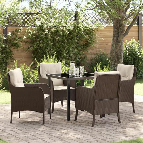 vidaXL 5-delige tuinset met kussens bruin poly rattan, Tuin en Terras, Tuinsets en Loungesets, Tuinset, Nieuw, Verzenden