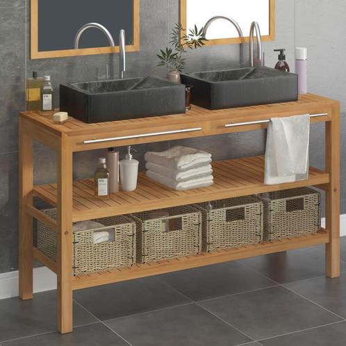 vidaXL Armoire de toilette Teck solide avec lavabos en, Maison & Meubles, Tables | Coiffeuses, Neuf, Envoi