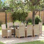 vidaXL 9-delige Tuin Eetset met Kussens - Beige - Poly, Tuin en Terras, Verzenden, Nieuw