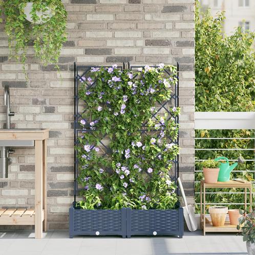 vidaXL Tuinbak met Trellis 2 stuks Grijs 80x40x125,5 cm, Tuin en Terras, Bloempotten, Nieuw, Verzenden
