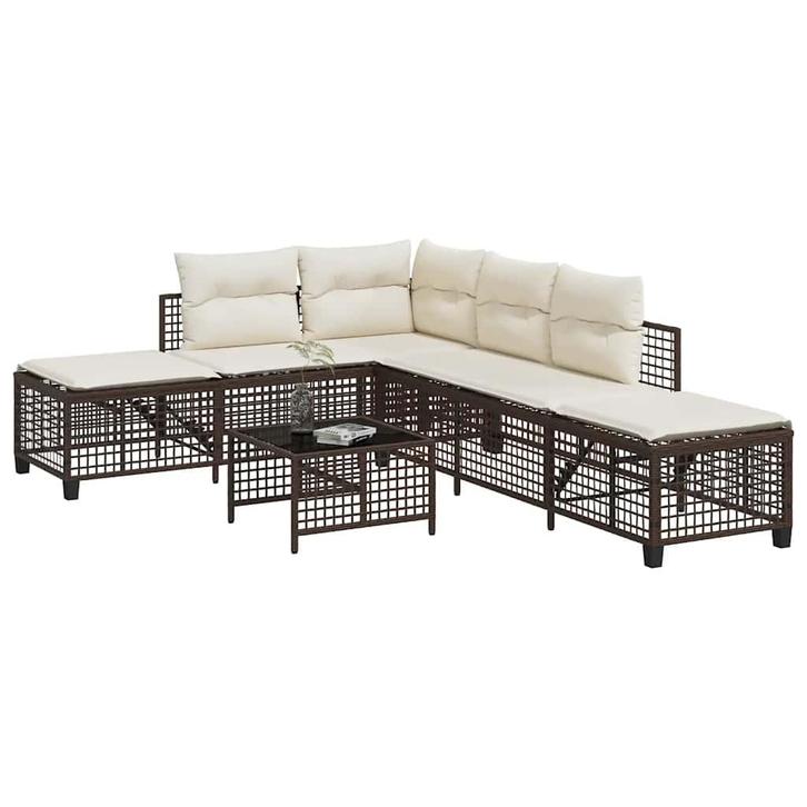 vidaXL 3-delige Loungeset met kussens poly rattan bruin, Tuin en Terras, Tuinsets en Loungesets, Nieuw, Verzenden