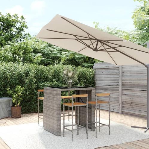 vidaXL Ensemble de bar jardin 5 pcs gris poly rotin/bois, Jardin & Terrasse, Ensembles de jardin, Neuf, Envoi