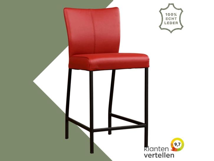 Leren barkruk Revolt laag - Toledo Red (rood) - Poten staal, Huis en Inrichting, Barkrukken, Nieuw, 1 kruk, Leer, 90 cm of meer