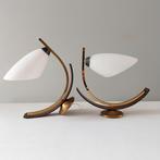 Wandlamp (2) - Gesatineerd glas, teak, messing