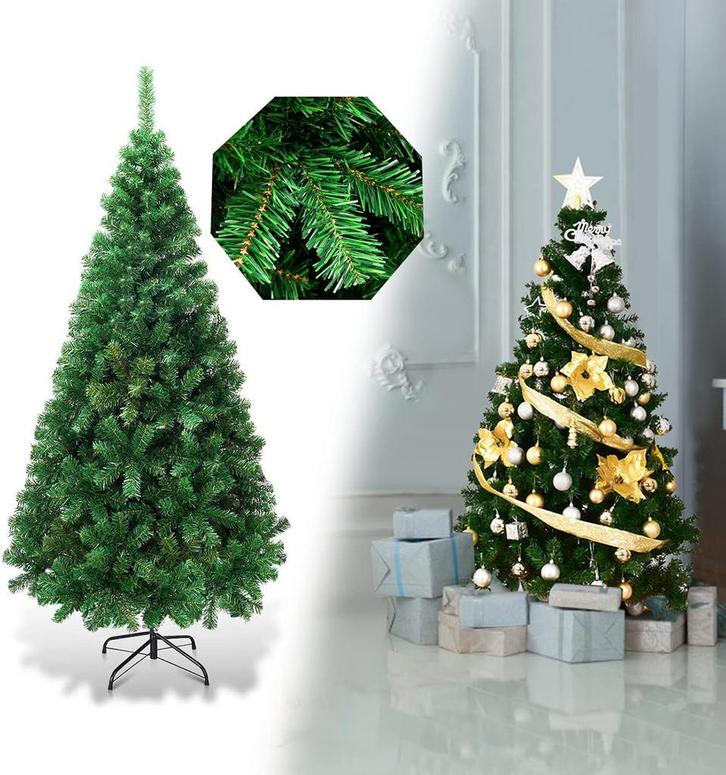 COSTWAY Imitatiekerstboom met metalen standaard, groen, 150c, Diversen, Kerst, Nieuw, Verzenden