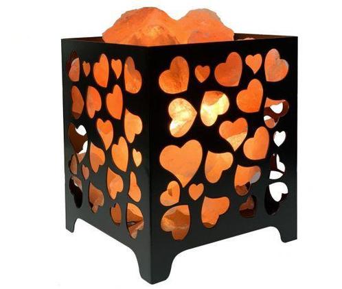 Zoutlamp - Himalaya Zoutstenen - Metalen Korfje - Hartjes, Antiek en Kunst, Antiek | Glaswerk en Kristal, Ophalen of Verzenden