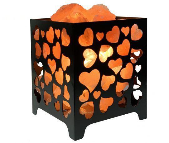 Zoutlamp - Himalaya Zoutstenen - Metalen Korfje - Hartjes, Antiek en Kunst, Antiek | Glaswerk en Kristal, Ophalen of Verzenden