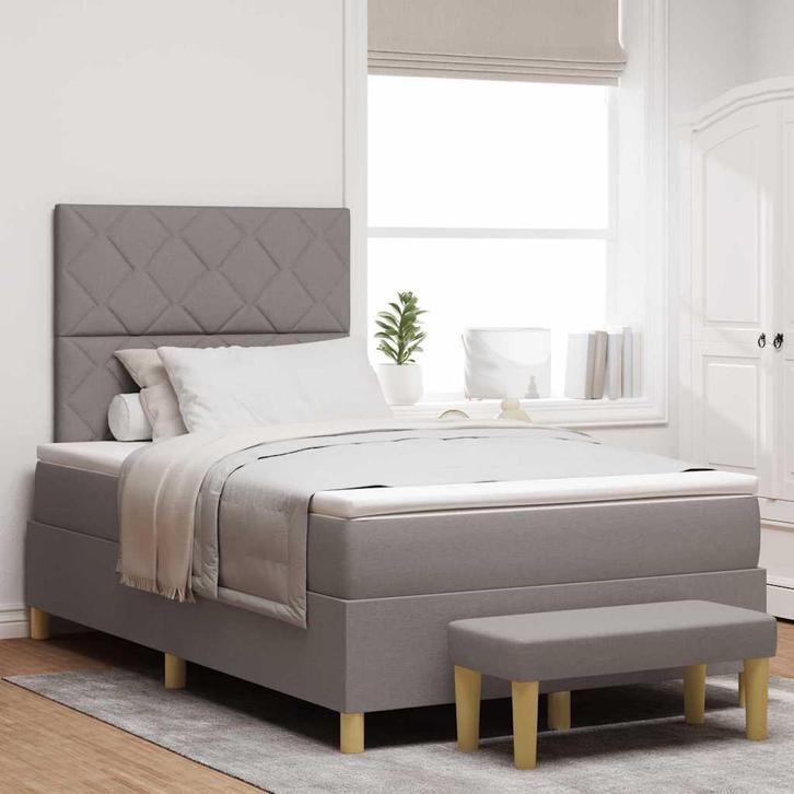 vidaXL Boxspring bed met matras met hoofdeinde Taupe 120 x, Huis en Inrichting, Slaapkamer | Bedden, Nieuw, Verzenden