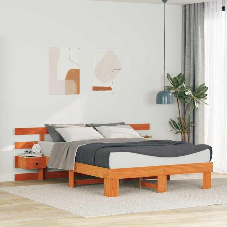 vidaXL Bedframe met hoofdeinde Bruin 140 x 200 cm Massief, Maison & Meubles, Chambre à coucher | Lits, Envoi