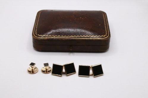 Manchetknopen - 9 kt. Geel goud Onyx - Gemarkeerd 9Ct EAP, Handtassen en Accessoires, Antieke sieraden