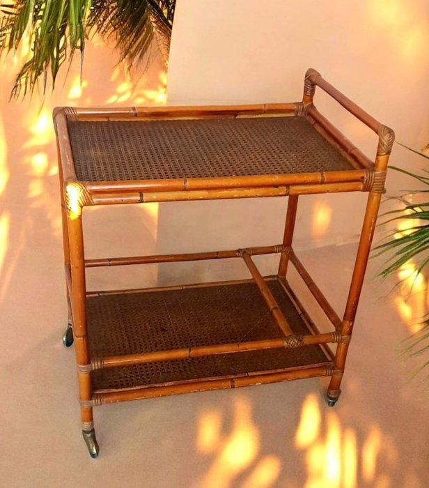 Serveerwagen - Vintage - Decoratie - Bamboe, Rattan, Verguld, Antiek en Kunst, Kunst | Designobjecten
