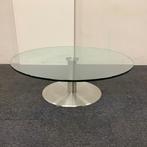 Ronde glazen salontafel met metalen poot Ø 110 cm, Metaform, Maison & Meubles, Tables | Tables de salon