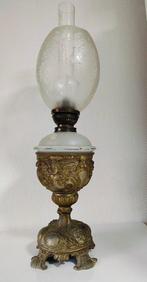 Olielamp (4) - Gegoten messing - Antieke petroleumlamp, Antiek en Kunst