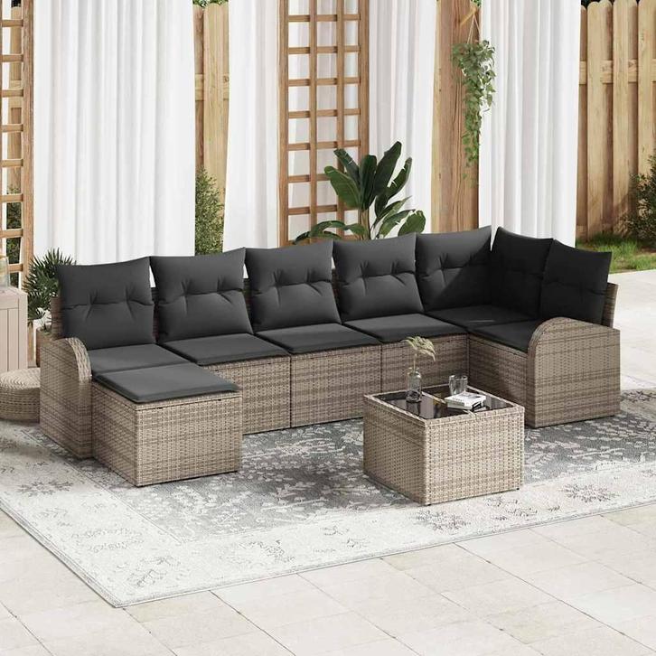 vidaXL Tuinbank Set Grijs Poly rattan, Tuin en Terras, Tuinsets en Loungesets, Nieuw, Verzenden