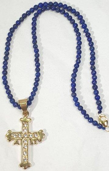 Lapis-lazuli naturel dAfghanistan et croix trèfle en