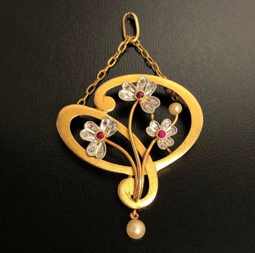 Zonder Minimumprijs - Hanger - 18 karaat Geel goud -, Handtassen en Accessoires, Antieke sieraden