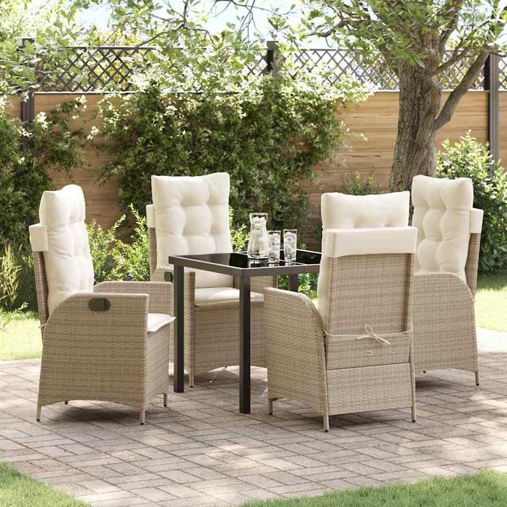 vidaXL Tuin Eettafel Set met kussen 5 pcs Beige poly rattan, Tuin en Terras, Tuinsets en Loungesets, Nieuw, Verzenden
