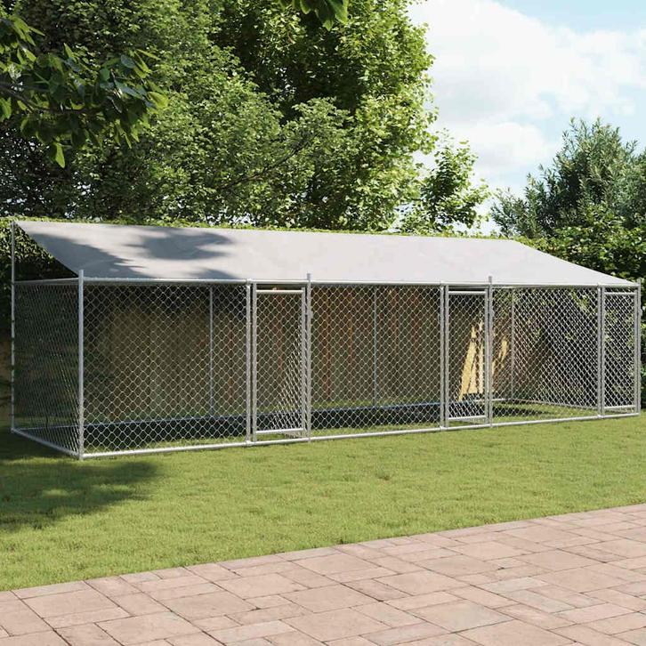 vidaXL Hondenhok met dak en deuren 6x2x2 m gegalvaniseerd, Dieren en Toebehoren, Hondenbenches, Nieuw, Verzenden