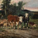European school (XIX) - Landscape with cows and a flock of