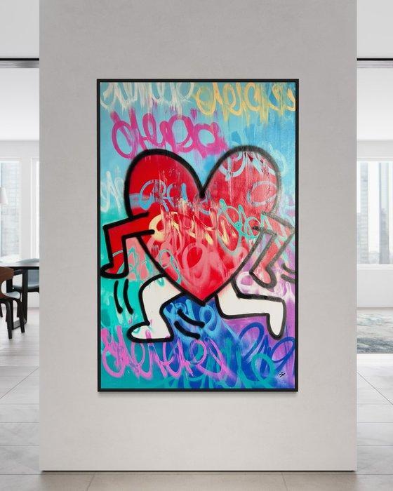 Gunnar Zyl - Running Heart / Keith Haring & Zyl XXL, Antiek en Kunst, Kunst | Schilderijen | Modern
